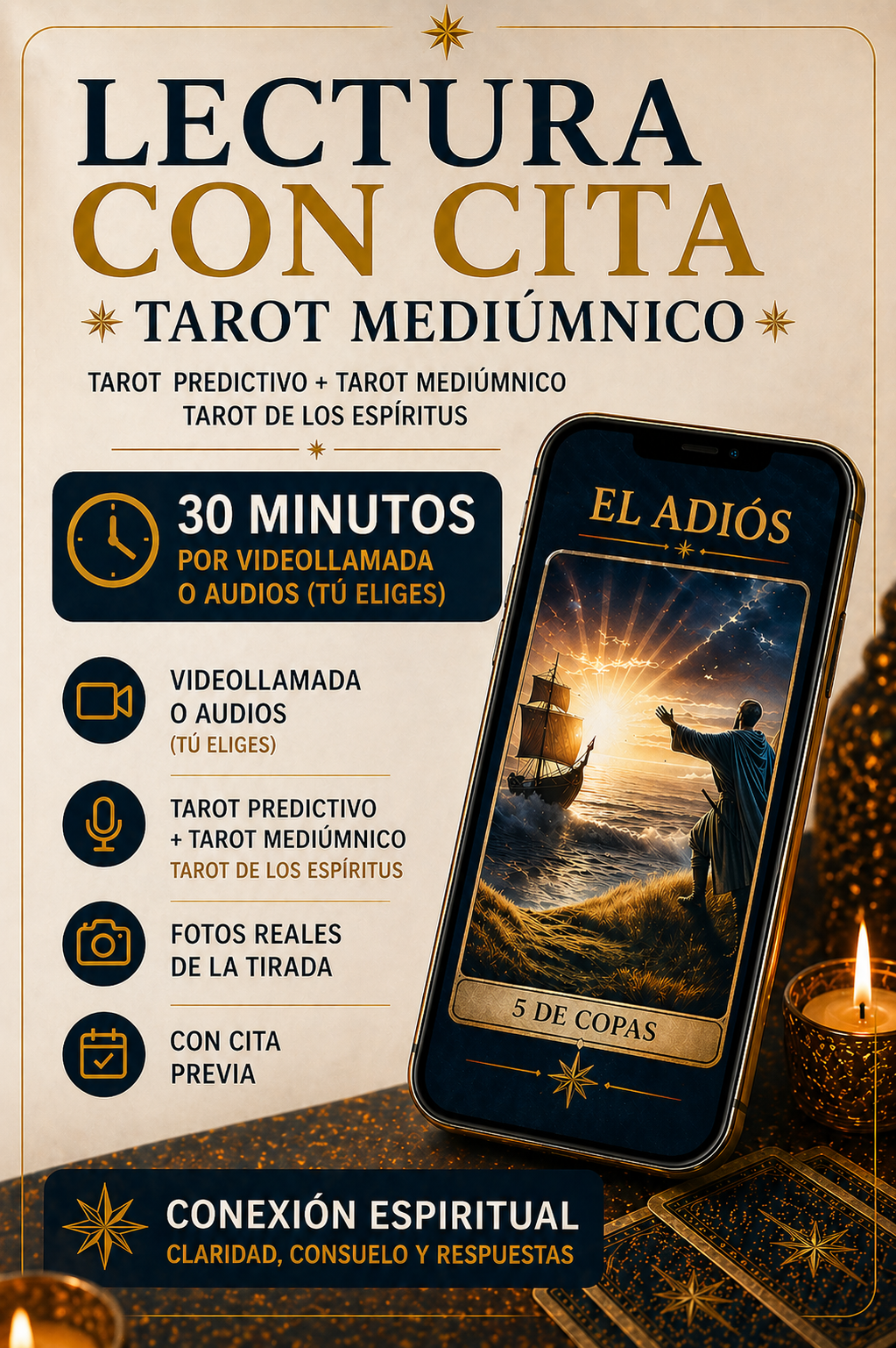 LECTURA CON CITA · TAROT MEDIÚMNICO  · 30 minutos · Por videollamada o audios