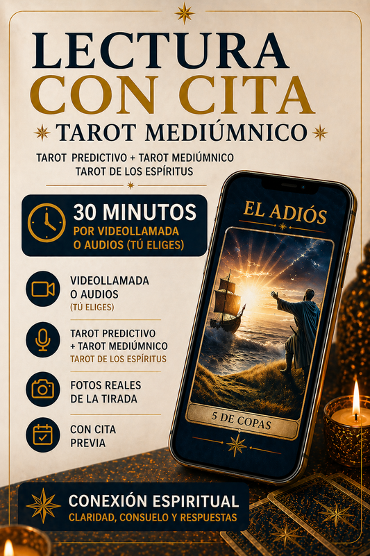 LECTURA CON CITA · TAROT MEDIÚMNICO  · 30 minutos · Por videollamada o audios